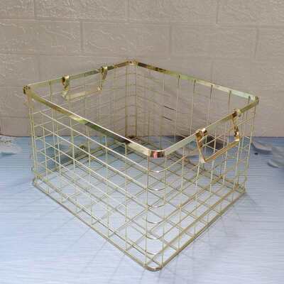 Nordic style storage basket with handle Golden iron storage basket rose gold large capacity storage frame laundry basket