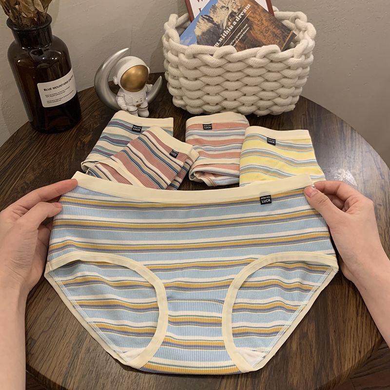 Underwear Women's Modal Cotton Antibacterial Shorts Middle School Students New ins Striped Thread Cotton Mid-Waist Japanese Hip Bag