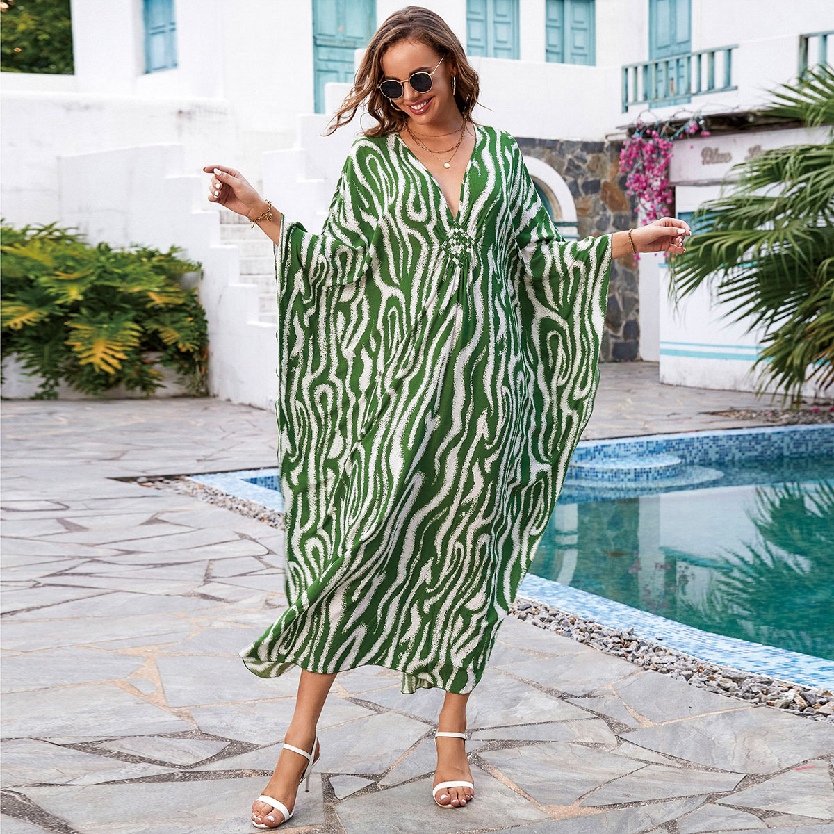 Beach blouse kaftn rayon middle woven holiday robe cross border amazon 8752(11 colors) Y