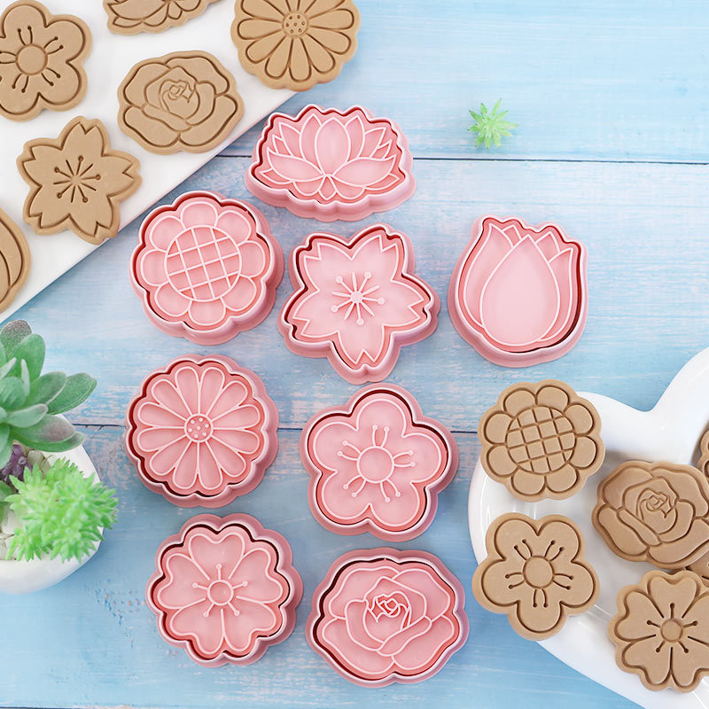 Flower Cookie Mold Chrysanthemum Cherry Blossom Plum Blossom Cartoon Fondant Cake Baking 3d Cookie Molding Tool