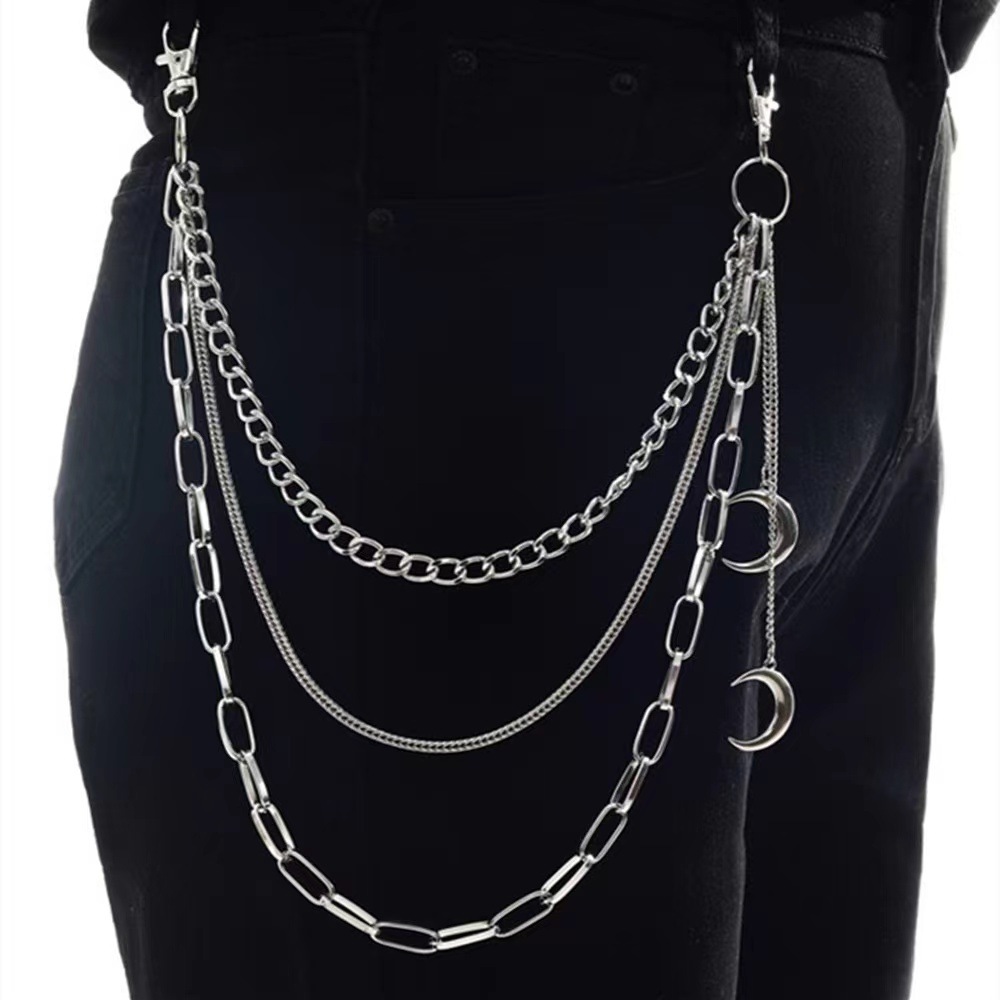 European and American Cross-border Jewelry Punk Metal Crescent Geometric Chain Pant Chain Hip-hop Trendy Cool All-match Waist Chain for Men and Women
