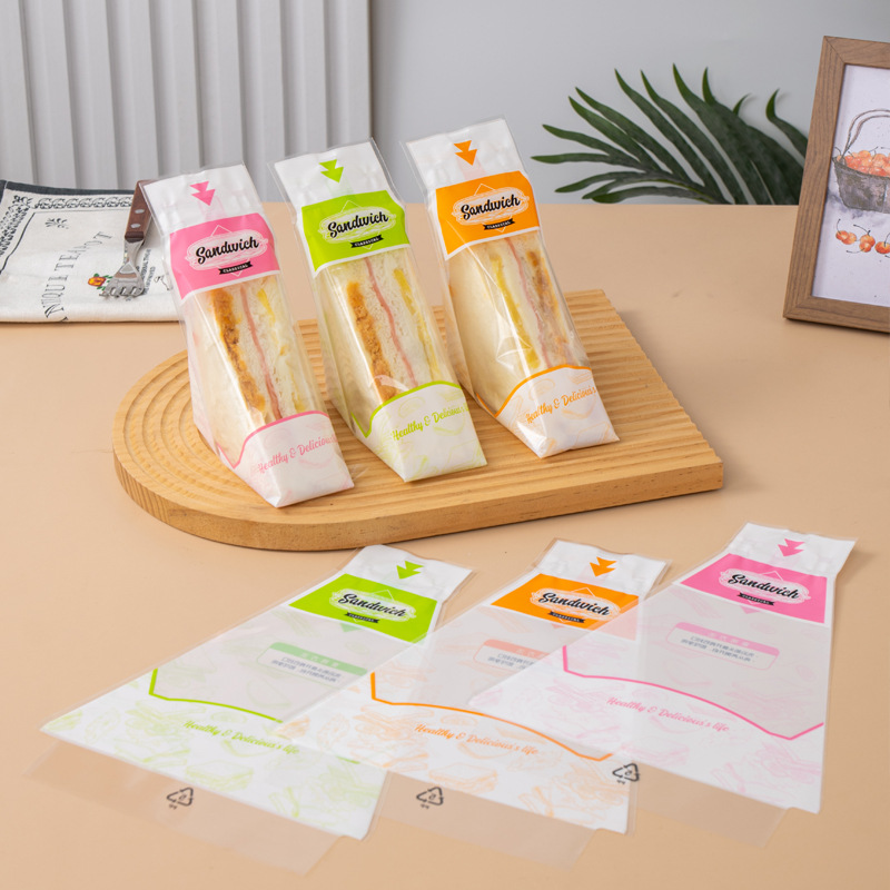 Easy tear sandwich packaging bag sandwich bag transparent baking triangle cake bread disposable packaging bag wholesale