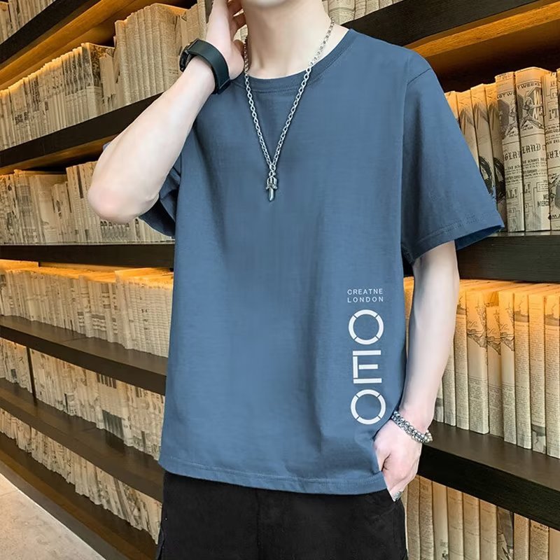 Trendy Short-sleeved T-shirt Men's 2023 New Summer Korean-style Loose Student Trendy Crewneck Casual Boys Ins Top