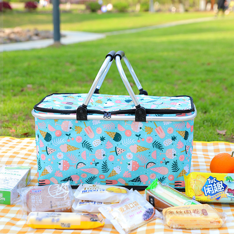 Cross-border New Picnic Basket Outdoor Portable Basket Thermal Insulation Basket Footing Folding Basket Household Supermarket Shopping Storage Basket
