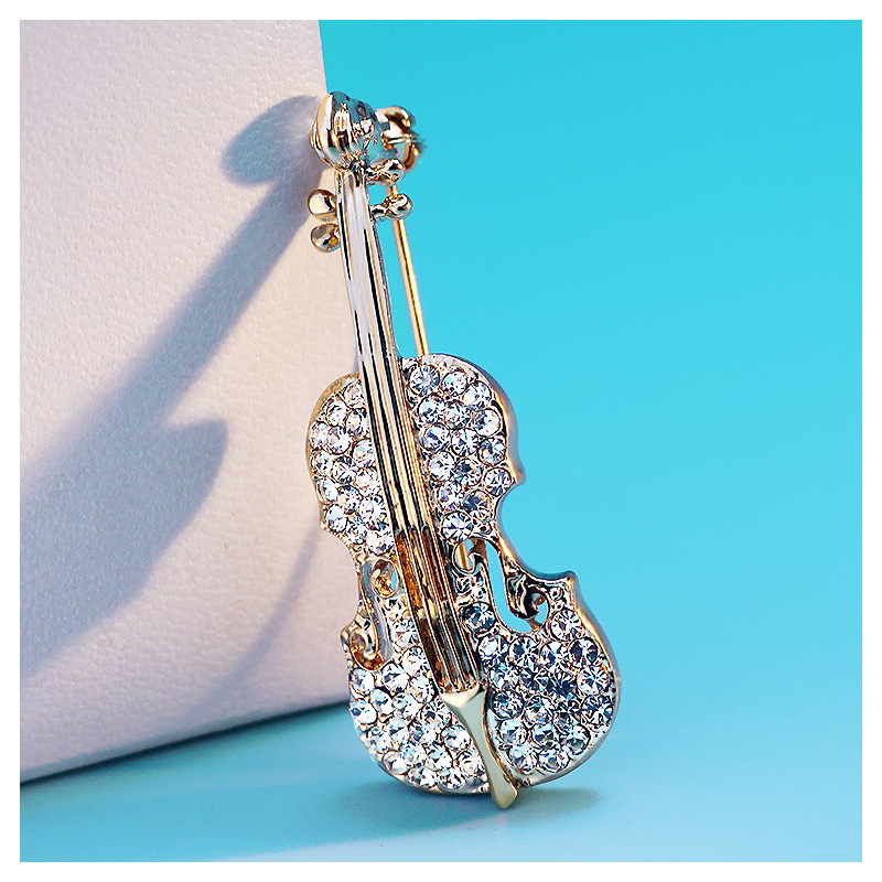 Fashion Personality Violin Brooch Women's All-match Rhinestone Pins Elegant Dropping Oil Corsage Amazon Explosions Wholesale