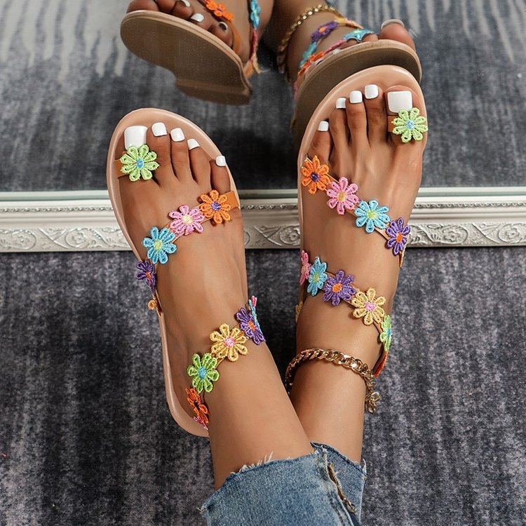 Amazon new cross-border toe color European and American style women's sandals holiday light petals foreign trade large size beach shoes