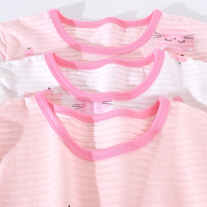 Children's Summer Pure Cotton T-shirt Short-sleeved Shorts Set Girls' Home Clothes Pajamas Set Slub Cotton Parent-child New