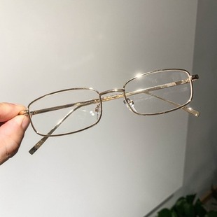 Siwen forbidden gold silk glasses rectangular narrow frame Japanese male and female plain glasses can be equipped with myopia anti-blue light tide