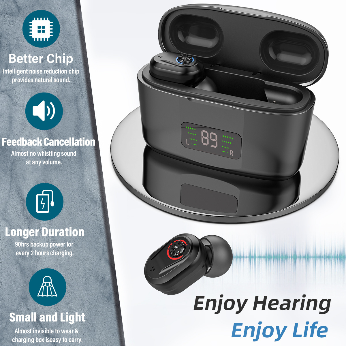 Cross-border supply of new TWS in-ear digital display charging warehouse digital hearing aid sound amplifier English wholesale