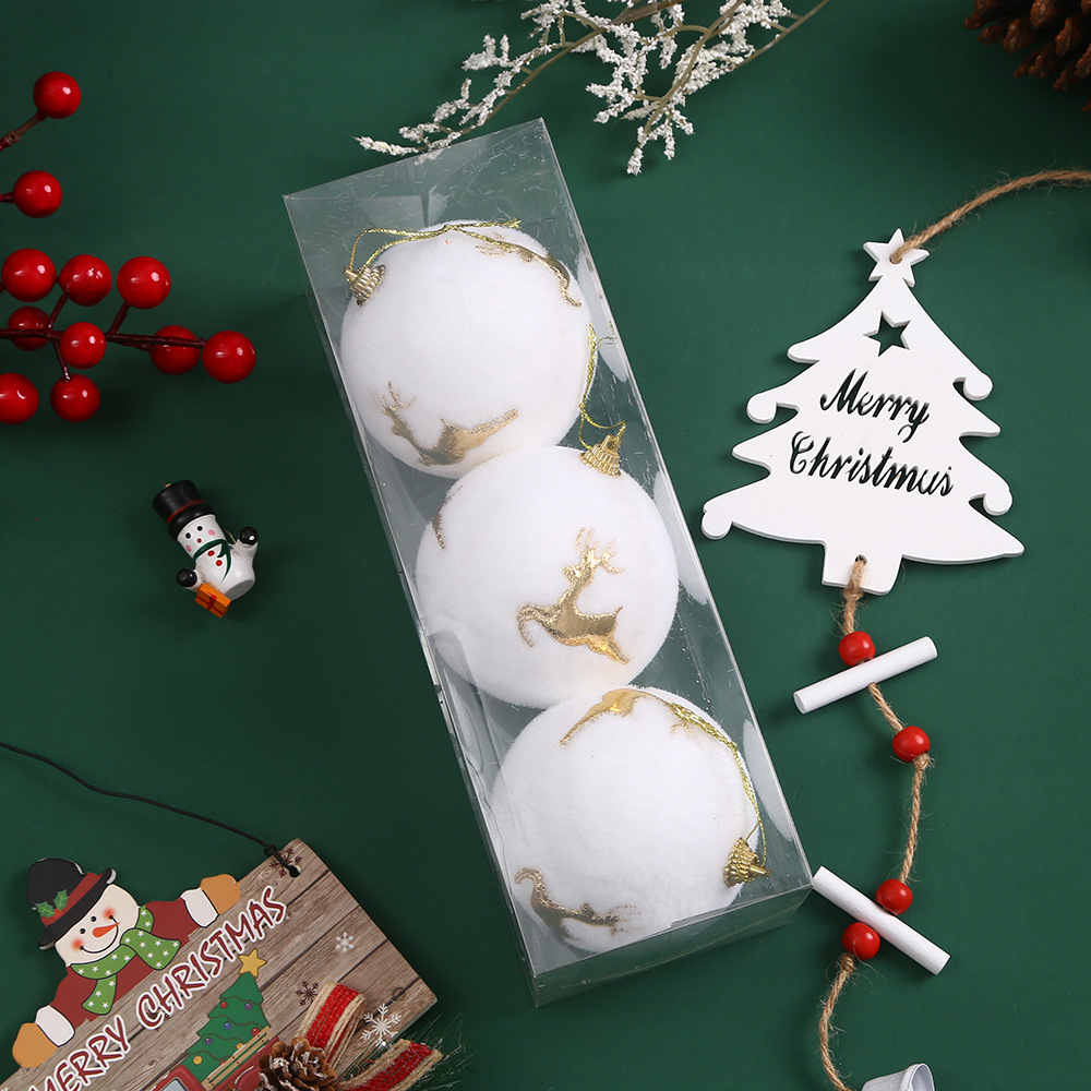 Christmas foam plush ball gold powder patch Christmas decoration hanging ball Christmas tree decoration pendant atmosphere layout supplies