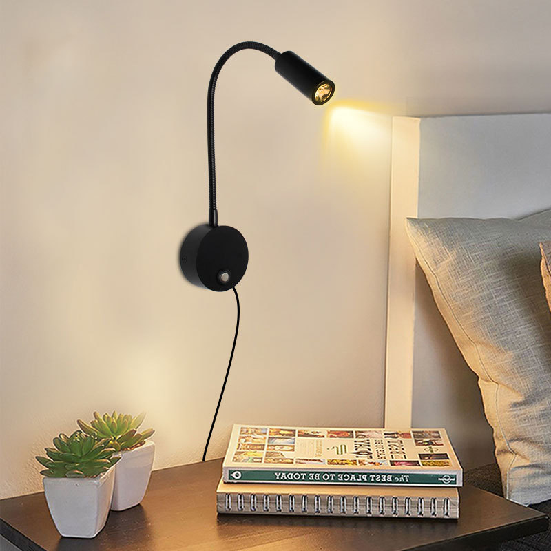 New cross-border new three-color dimming LED hose headboard reading wall lamp with plug cable USB charging port 2W