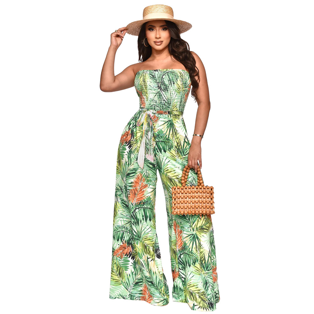 9750 Cross-border European and American AliExpress Popular Painted Printed Chest Wrap Waist Leisure Holiday Style Pants