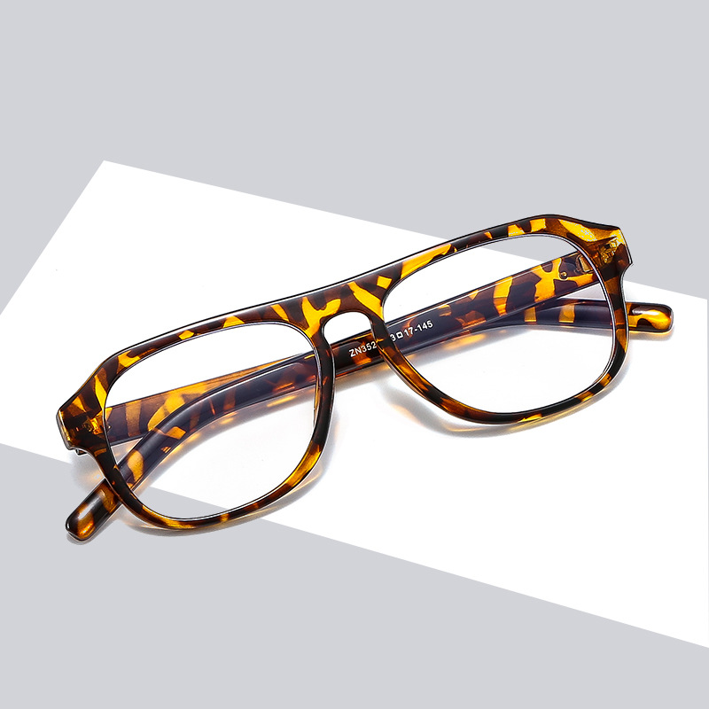 [Free Credit] Retro Internet Celebrity Leopard Print Metal Hinge Glasses Frame Men's and Women's European and American Fashion Anti-Blue Light Flat Light