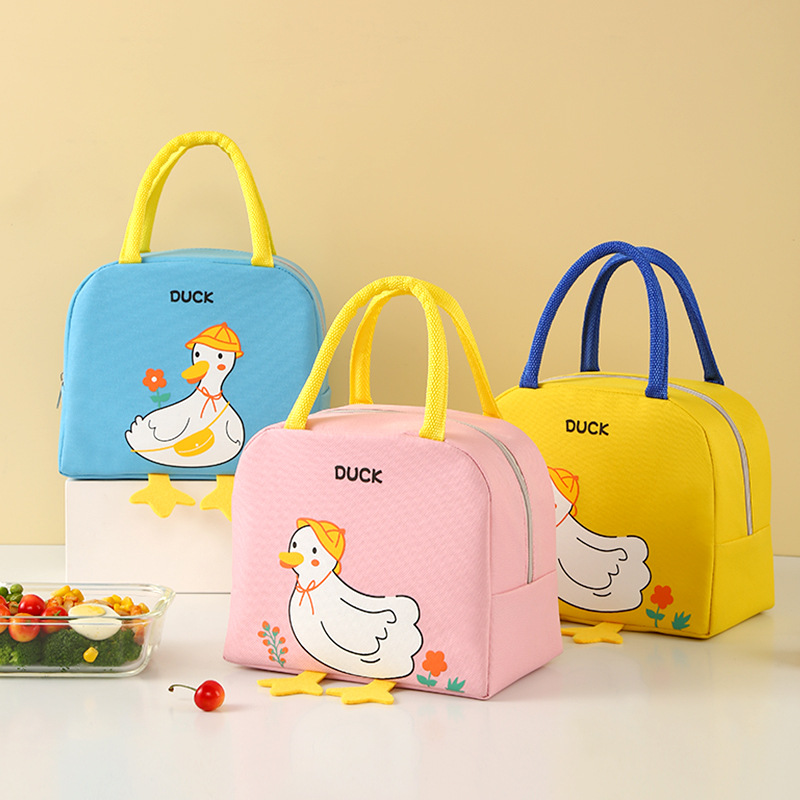 Cute Cartoon Yellow Duck Bento Bag, Portable Lunch Bag, Handbag Storage Insulated Canvas Lunch Box Bag
