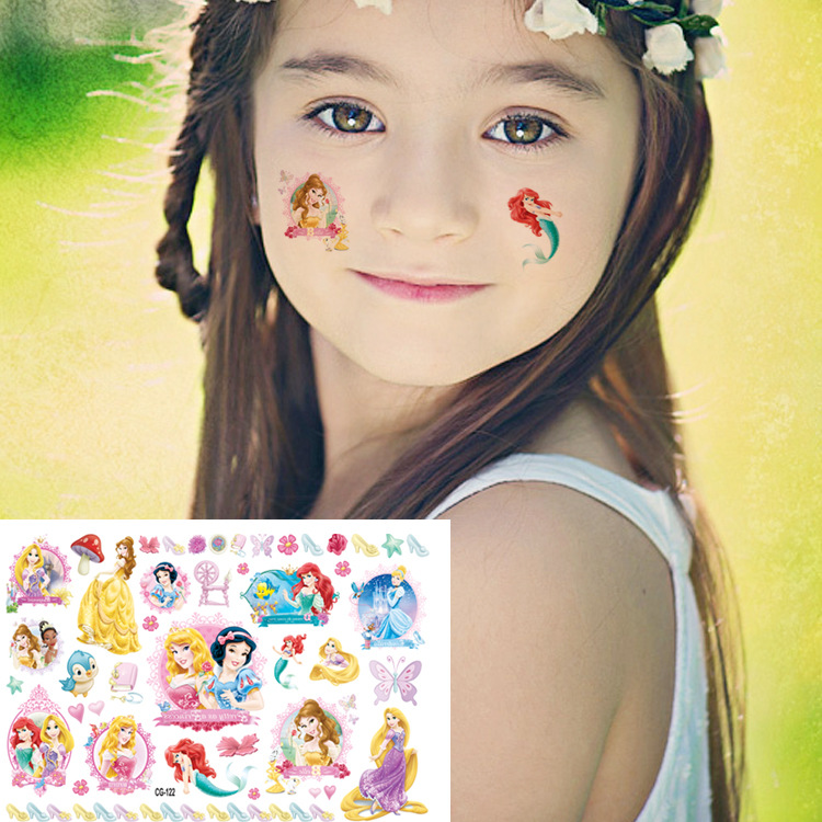 Children's Tattoo Sticker Birthday Party Tattoo Sticker Water Transfer Sticker Foreign Trade Snow White Sleeping Beauty Mermaid