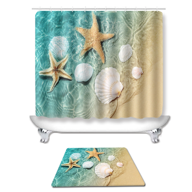 Factory direct shell waterproof shower curtain mat bathroom four-piece cross-border AliExpress Amazon a minimum order 03