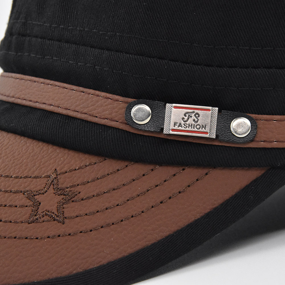 Flat cap cap men's leather hat brim hat Ba embroidered five-pointed star hat curved eaves leisure mountaineering sun hat