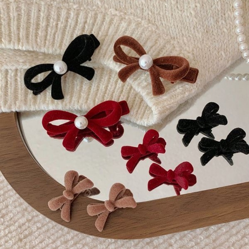 Pince à cheveux en velours rouge avec nœud vintage, petite taille, pince à frange, pince frontale, coiffure, accessoires pour cheveux du Nouvel An de haut niveau_voghion.com