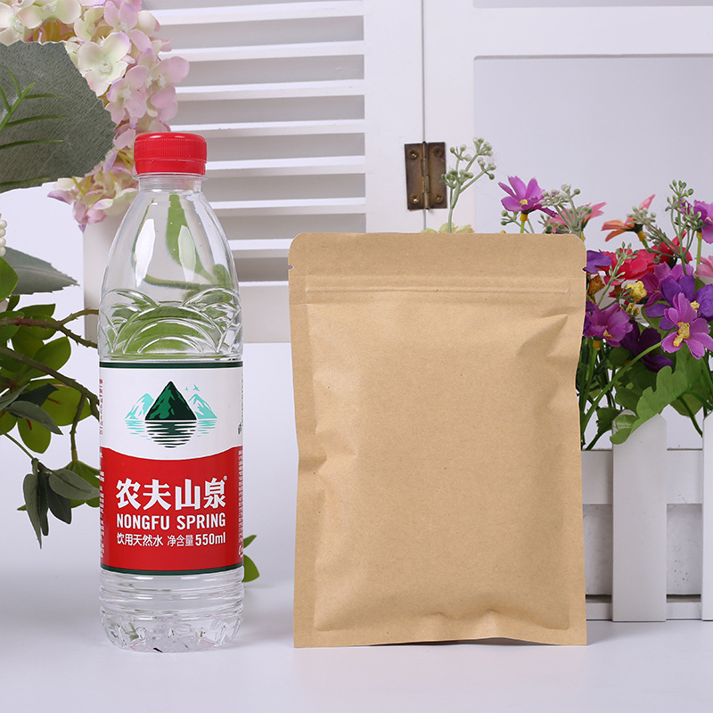 Factory spot kraft paper self-sealing bag self-supporting flat bottom aluminized plastic packaging sealed bag kraft paper bag printing