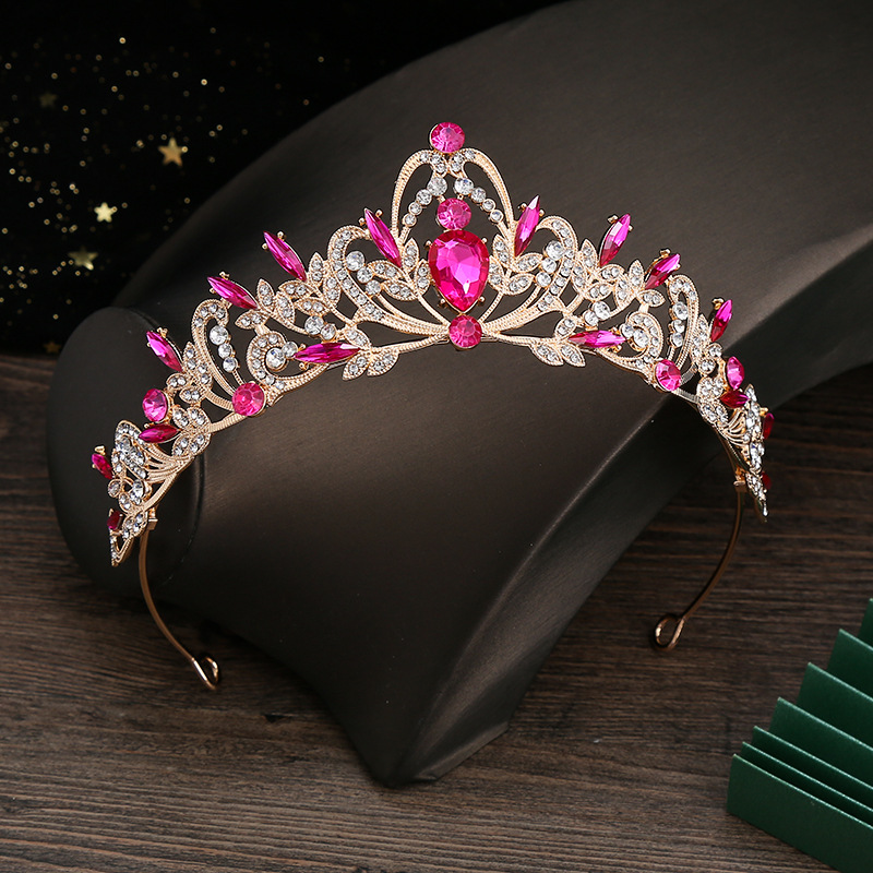 Baroque retro Crown TikTok hot selling Mori wedding crown alloy high-end rhinestone headdress colorful new