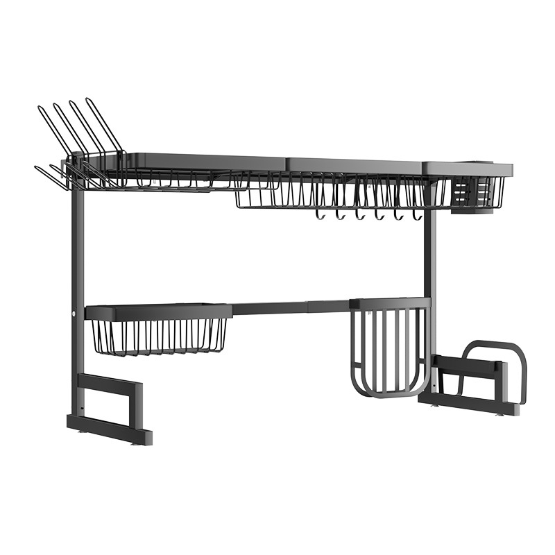 Kitchen Sink Telescopic Drain Rack Black Bowl Plate Cup Storage Rack Stainless Steel Cross-border Amazon Storage Rack