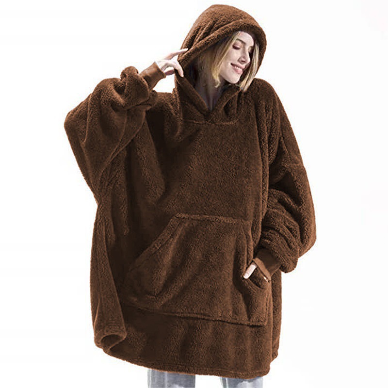 Cross-border Amazon Autumn and Winter Comfortable Loose Double-sided Fleece Hoodie Thickened Wearable Blanket Couple's New Home Clothes