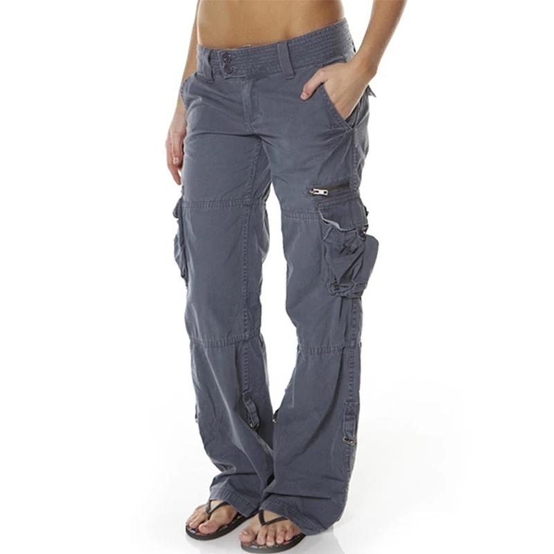 Foreign Trade Amazon Retro French Wide Leg European and American Women's Multi-Pocket Casual Loose Straight Women's Cargo Pants
