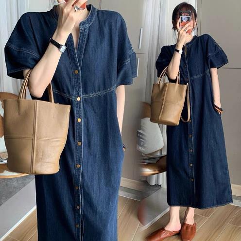 French Retro Casual Denim dress Women's Summer 2025 New Pear-shaped Body Slimming Elegant Western Style Skirt