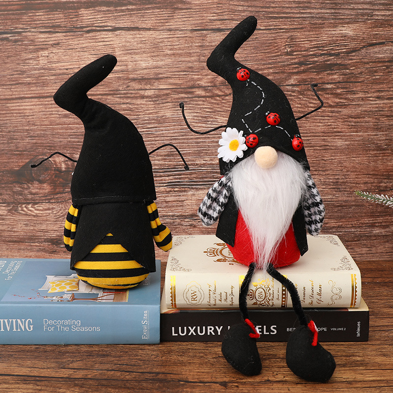 Qiaoding Cross-border New Decoration Bee Day Black Hat Rudolph Doll Ornaments Ladybug Bee Old Man Doll Ornaments