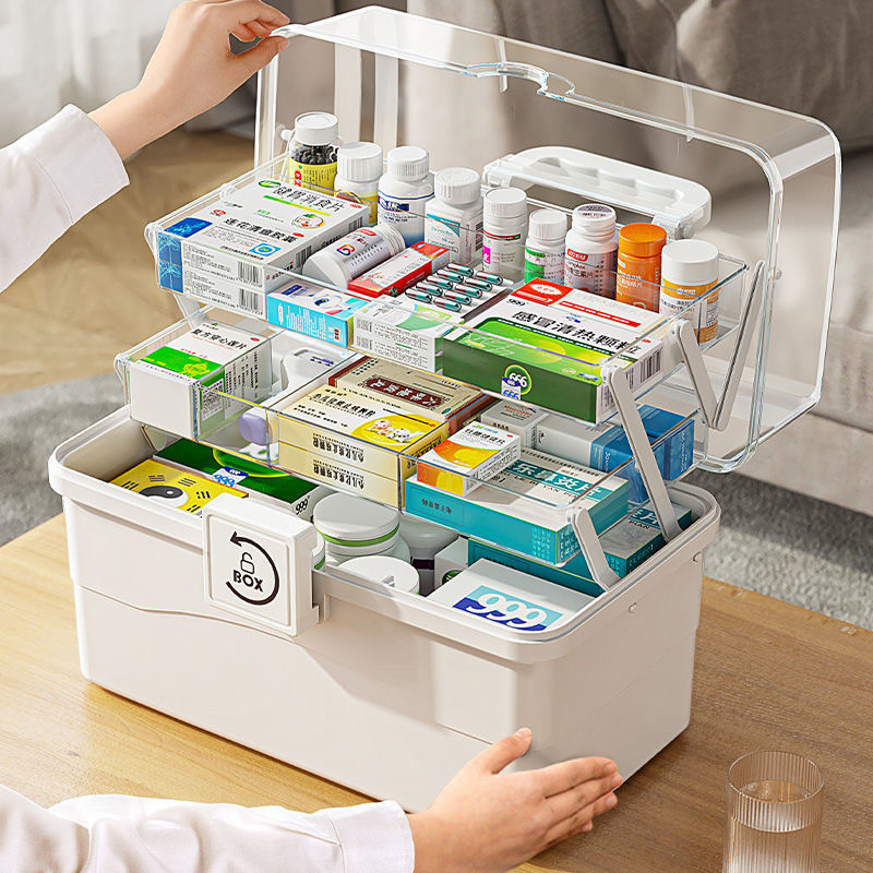 Medicine box household large capacity household medicine box multi-functional sundries storage box high-looking desktop storage rack