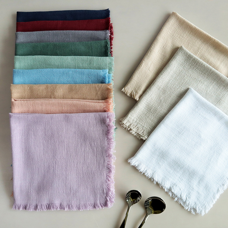 Plain Cotton and Linen Tassel Napkin Cloth Cross-border Supply Household Kitchen Towel