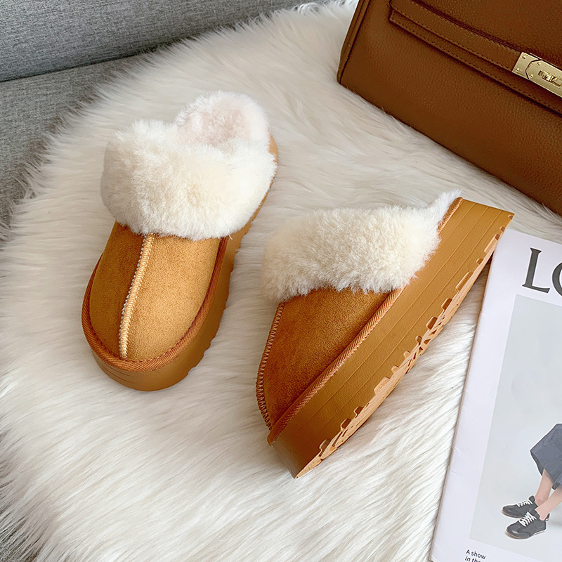 Baotou Mao Mao slippers women's outer wear 2022 new fur one thick-soled household shoes non-slip flat cotton-padded shoes_voghion.com
