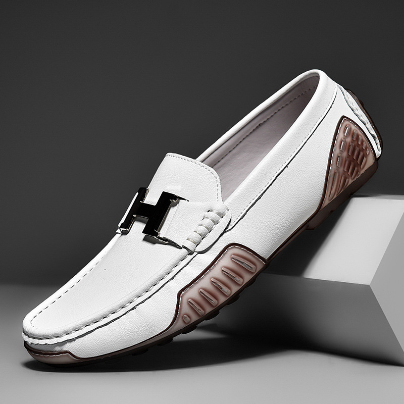 British Style Men's Genuine Leather Peas Shoes Spring New Casual Lazy Shoes Slip-on Driving Shoes British Leather Shoes
