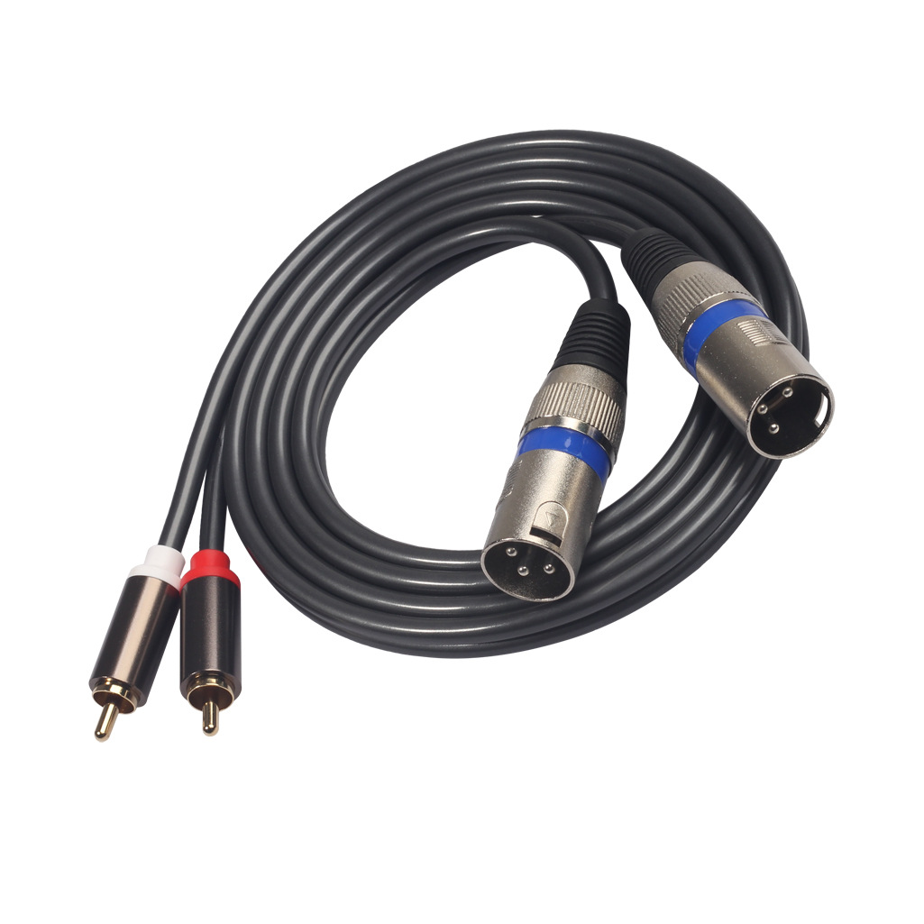 Spot supply 2RCA to double Kannon male audio line gun gray PVC wire microphone line 1.5/3 meters