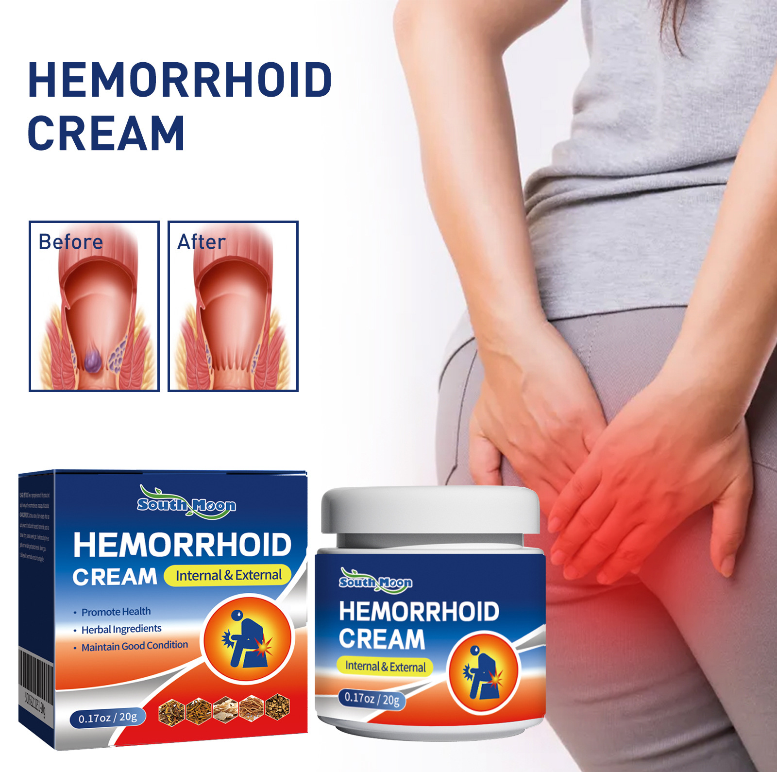 South Moon Hemorrhoids Ointment anal repair and meat ball inside and outside mixed Qi anal relieving swelling itching pain cream