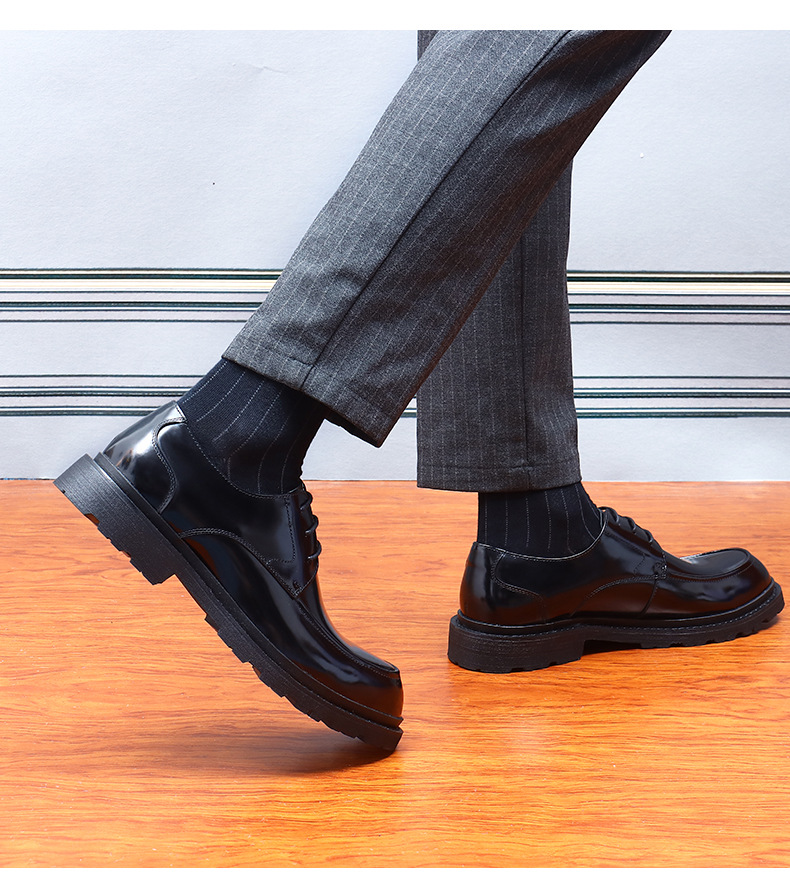 Internet Beliebte Business Lederschuhe Herren Formelle Leder Runde Zehen Lässig Helles Leder Braun Dicke Sohle Erhöhte Big Toe Derby Schuhe_voghion.com