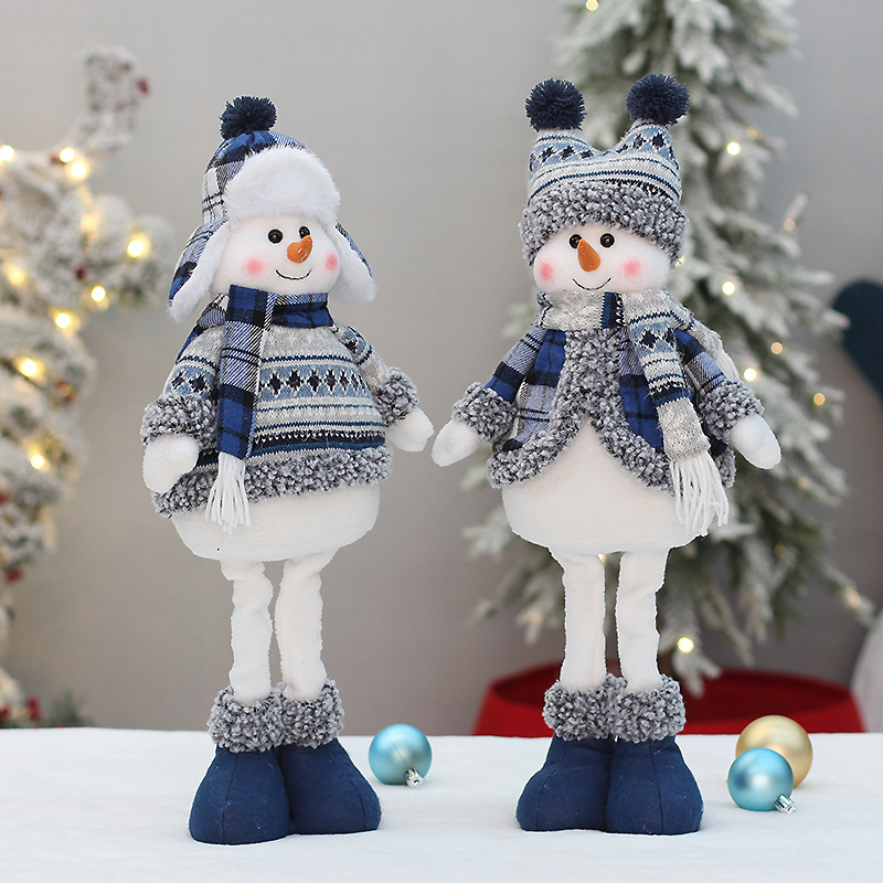 Ornements de poupée de bonhomme de neige rétractables en tissu bleu de Noël en gros en usine_voghion.com