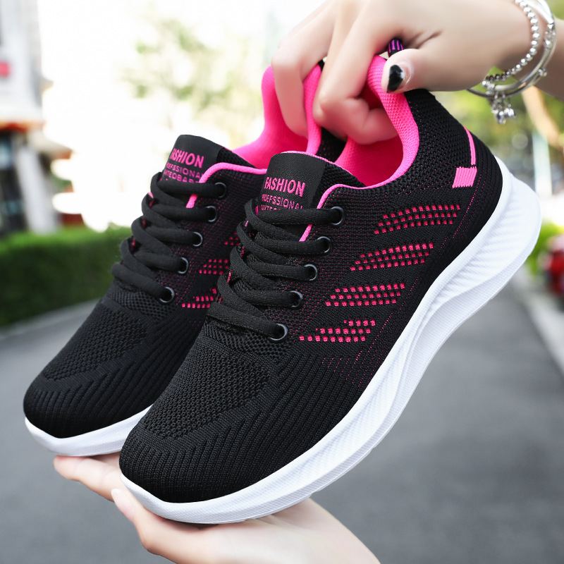 Shoes Women's 2024 Leisure Soft Sole Sneakers Breathable Single Shoes Flying Mesh Shoes Wholesale Running Shoes Women