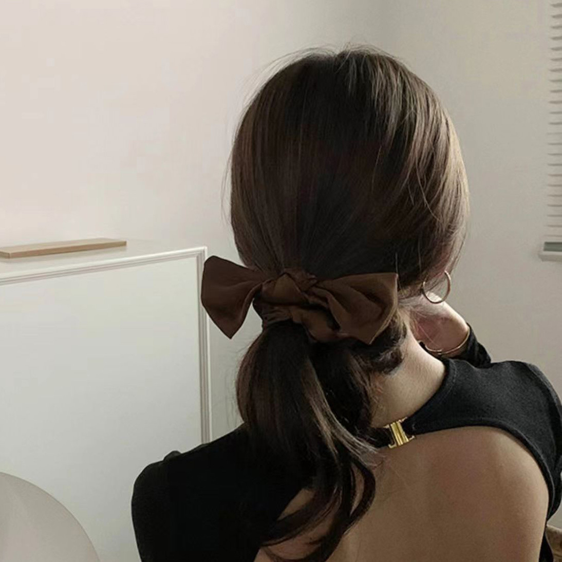 Simple Satin Solid Color Bow Ribbon Large Intestine Hair Ring Adult Temperament High-grade Solid Color Satin Bowel Ring Women