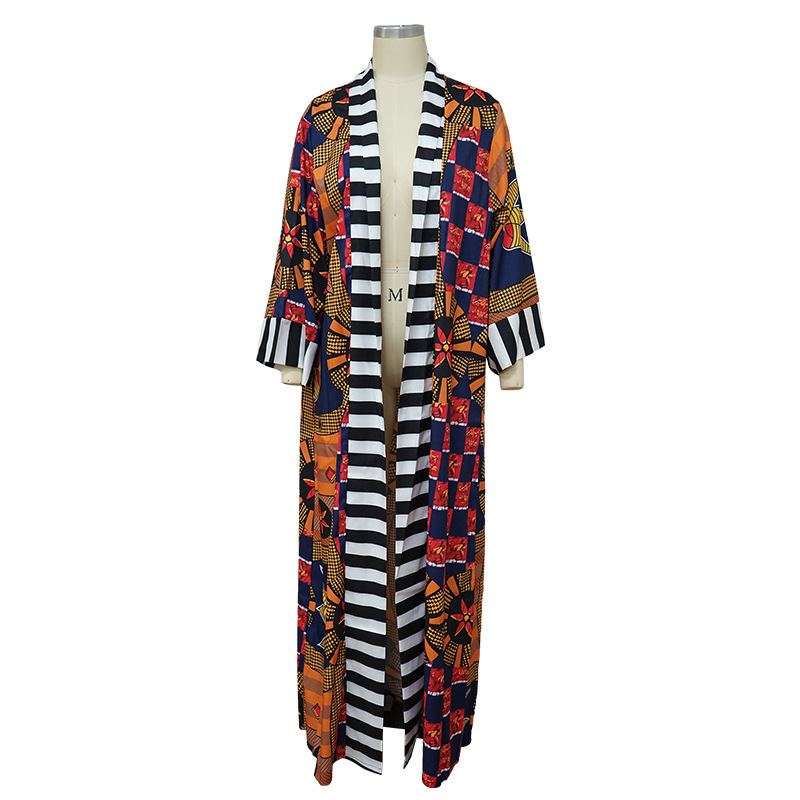 LG001 African Ethnic Style Women's Coat Long Printed Kimono Foreign Trade Source Cross-border 2024 New Coat_voghion.com