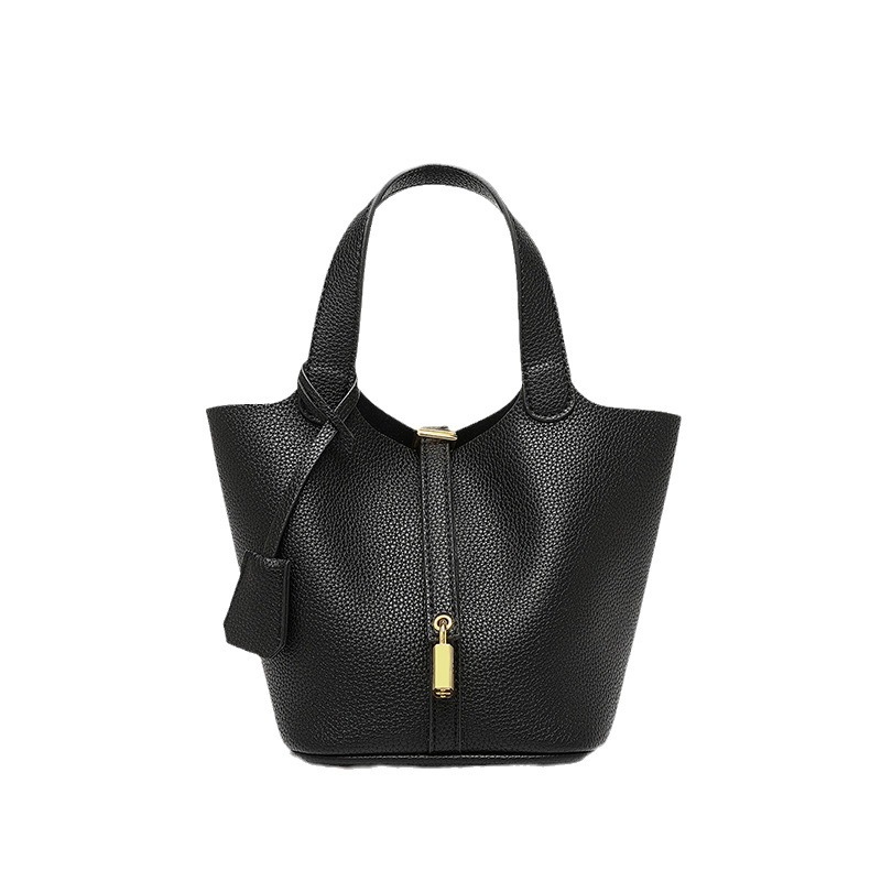 2024 New Style Vegetable Basket European and American Style Bag Soft Leather Women's Large Capacity Litchi Pattern Bucket Bag Handbag