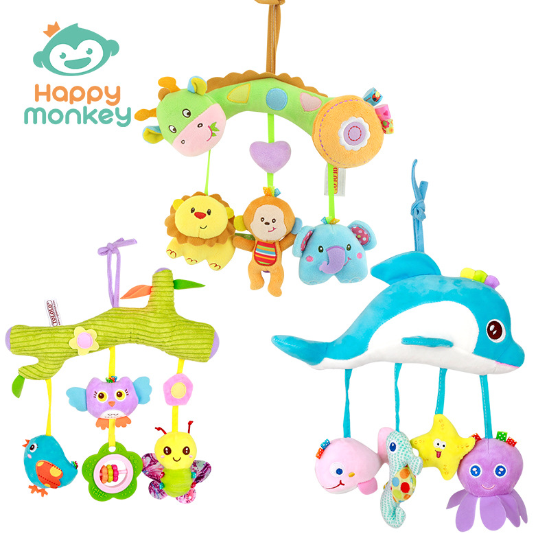 Happy monkey stroller pendant rattle baby safety seat toy bed hanging octopus factory wholesale
