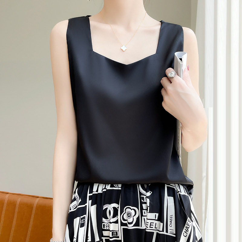 Silk 2024 Spring and Summer Women's New Slim-fit Wide Band V-neck Short Elegant Inner Top Camisole Vest
