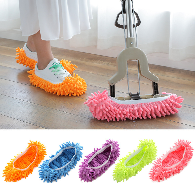 Factory wholesale floor cleaning removable and washable mop shoes chenille lazy mop shoes cover mop cover