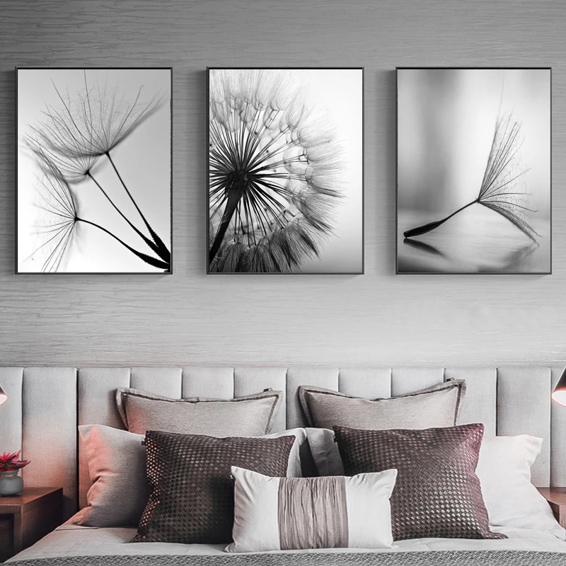 Couple's Room Hotel Decorative Painting Mural Black and White Retro Dandelion HD Spray Painting Canvas Painting Hanging Painting Decorative Painting Core