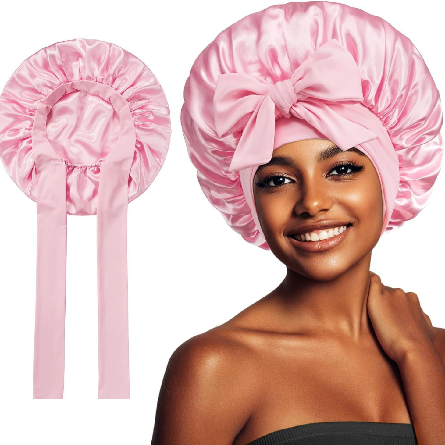 explosions ruban de satin chapeau rond nœud soie beauté soins capillaires chapeau à large bord foulard pour enfants bonnet de nuit_voghion.com