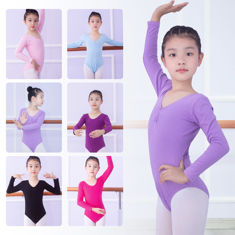 Ballet Skirt Chinese Dance Grade Examination Costume Girl's Long-sleeved Autumn Practice Suit All-in-one Suit Children's Dance Suit Girl