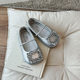 French Style Elegant Square Toe Ballet Shoes Women's Spring and Summer 2024 New Rhinestone Pedal with Skirt Soft Sole Shoes