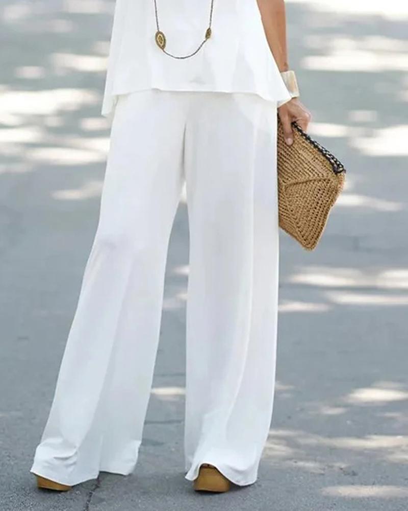 2023 Cross-border Foreign Trade Europe and America Summer Casual Women's Printed Sleeveless Top Elastic High Waist Pants Two-piece Suit_voghion.com