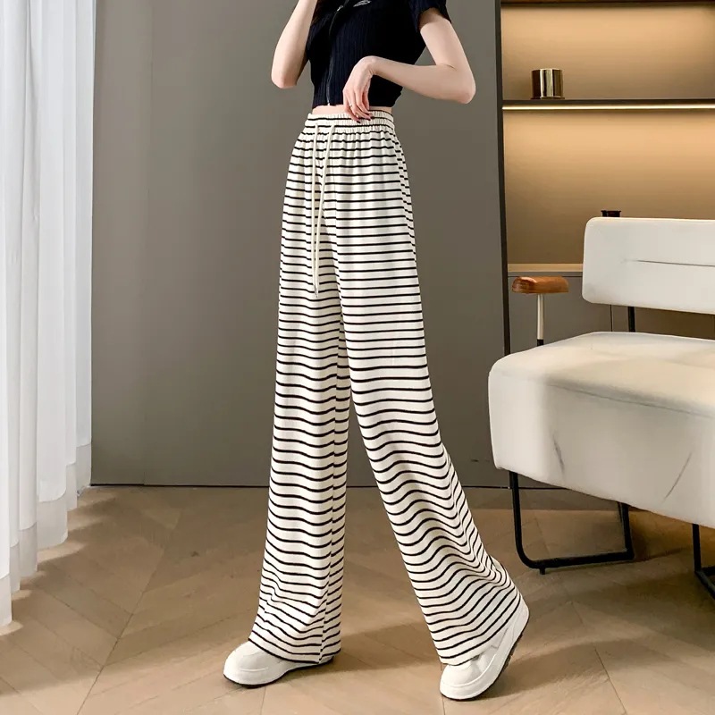 2023 New Arrival Striped Wide-leg Pants Women's Casual Style Pants Instagram Style Trendy All-match Women's High Waist Slim Look Zebra Pattern Casual